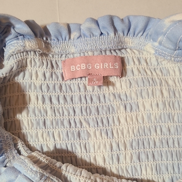 BCBG Girls Blue Tie-Dye Kids Smocke Romper  7/8 EUC Elastic Waist Stretch Straps - Picture 3 of 11